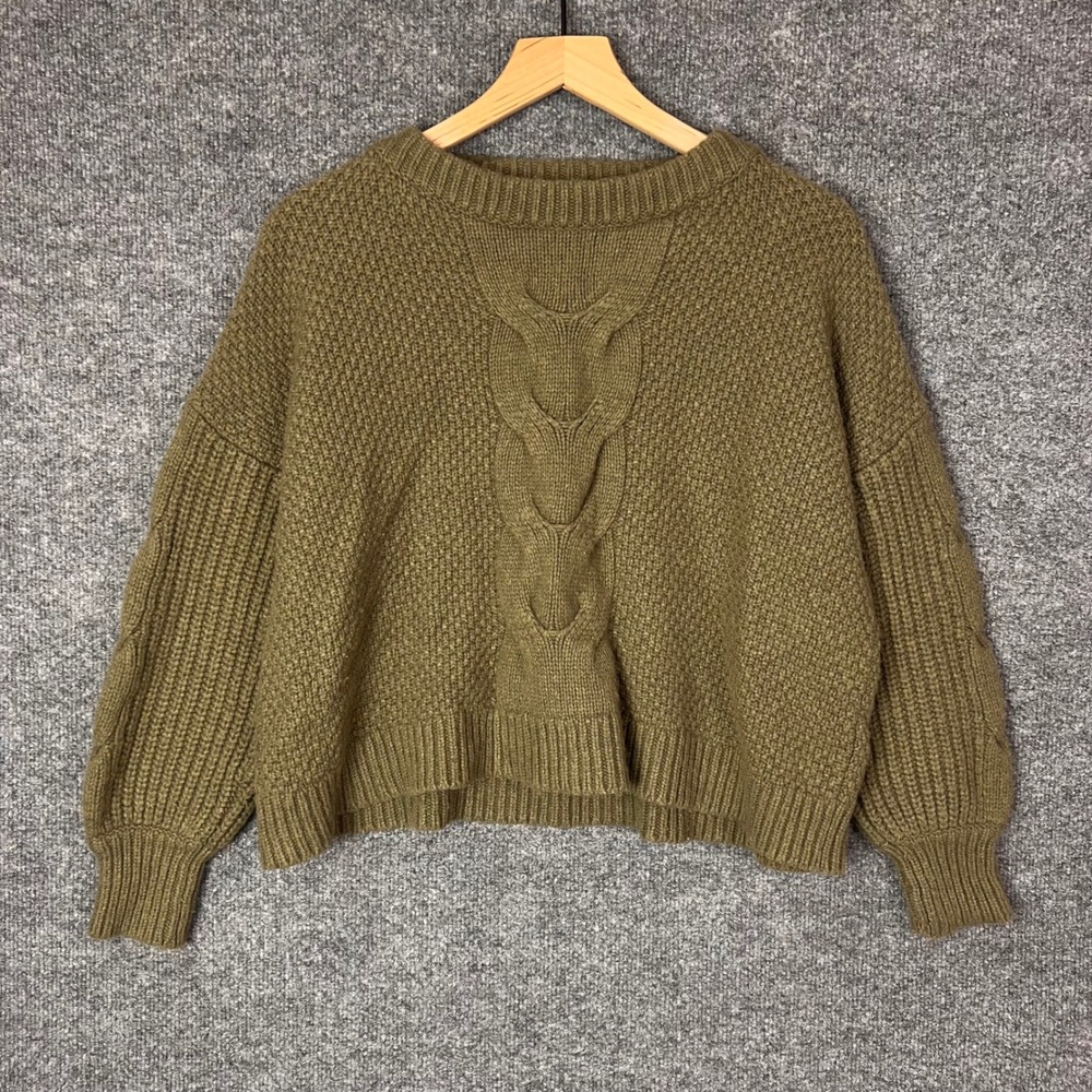 J.Crew Olive Green Wool Blend Cable Knit Oversized Crewneck Sweater Small